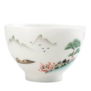 钰铨龙门 白瓷茶杯 德化羊脂玉手绘山水主人杯大号不烫手功夫茶具陶瓷茶杯喝茶品茗杯 手绘山水-如意杯-款式6