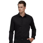 NAUTICA TAILORED男士商务衬衫液氨免烫正装时尚打底长袖上衣纯色 黑色 #40