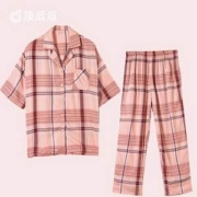 顶瓜瓜 2023春季新款博利格系列女士粉色格纹家居服套装