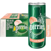 巴黎水（Perrier ）法国原装进口 桃子味气泡矿泉水 250ml*30罐 整箱装