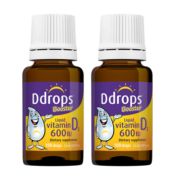 Ddrops滴卓思 维生素d3滴剂 DD小滴瓶vd3钙吸收 新生婴幼儿童宝宝液体钙drops营养搭档 100滴 600IU*2（1岁以上）