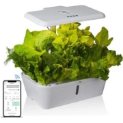 Amorning 水培生长系统 室内花园 WiFi-Alexa - 15 个豆荚 含种子,植物食品,EC 测试仪,高度可调,白色