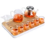 苏氏陶瓷（SUSHI CERAMICS）玻璃茶具套装 储水竹木茶盘加厚耐高温高硼璃泡茶壶茶杯组合