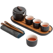 南山先生 简逸旅行茶具黑陶茶杯套装便携快客杯办公定制陶瓷功夫茶具 简逸一壶四杯_禅风黑+茶盘套装