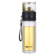 天喜（TIANXI）茶杯 双层玻璃杯便携茶水分离泡茶杯男女车载商务办公水杯 尊贵黑380ML