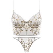 Glambody 重工刺绣美背内衣女小胸聚拢夏季薄款性感惑背心式可外穿文胸套装682258 白色套装 M（适合70C-75AB）