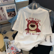 小熊印花T恤女2023年新款设计感小众ins潮牌情侣夏装宽松短袖上衣