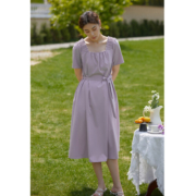 独束大码女装冰氨纤维连衣裙女夏日限定仙女裙优雅抽褶裙子22DS2541 芋艿紫 XL