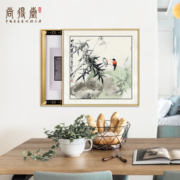 尚得堂手绘电表箱装饰画可推拉中式电闸开关遮挡箱免打孔 竹影双丽 推拉外框60*60覆盖尺寸56*52