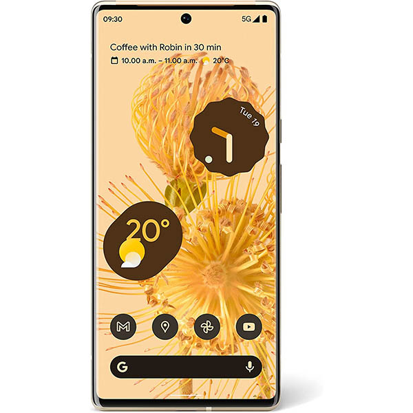 Google Pixel 6 Pro - Android 5G 智能手机，不带 SIM 锁，配备 50 MP 摄像头和广角镜头 -128 GB - Sorta Sunny