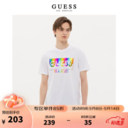 GUESS夏季新品男士时尚炫彩渐变LOGO圆领短袖T恤上衣-S0VI08RI7R2 G011-白色 L