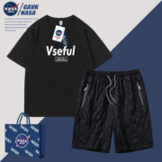 NASA GAVK2023新款一套纯棉印花情侣T恤男提花短裤潮牌运动套装女