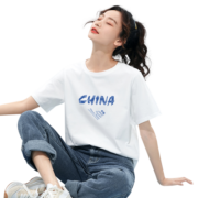 米子旗短袖t恤女慵懒风2023新款夏季纯棉半袖白色ins潮流小众情侣装男 蓝字6915胸前大 白色 L 110-120斤