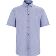 TOMMY HILFIGER【预售】男装通勤纯棉府绸细格纹小绣标翻领修身短袖衬衫19422 蓝色格纹0HA 38
