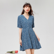 CACHE CACHE 女士 夏季复古波点碎花连衣裙