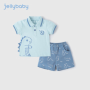 JELLYBABY【POLO领套装】2023年夏季新款婴幼男童童装T恤短裤套装 蓝色 110