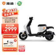 雅迪电动车新款DE2 2.0升级版新国标电动自行车长续航智能电瓶车 100星空白48V24AH锂电池3A充电