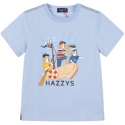 HAZZYS哈吉斯童装短袖男童t恤儿童夏季新品中大童时尚印花圆领衫 天空蓝 155