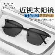 镜邦近视太阳镜经典飞行员双梁墨镜形男蛤蟆镜偏光开车司机镜黑色镜框 1073黑色 配1.67mr-7近视太阳镜（含散光）