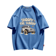 史努比（SNOOPY）童装儿童棉T恤男童螺纹短袖中大童半袖衣服 横行-靛蓝 130
