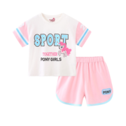 小马宝莉（MY LITTLE PONY）儿童运动套装2023新款中大童女童洋气卡通短袖短裤2件套 宝蓝 130