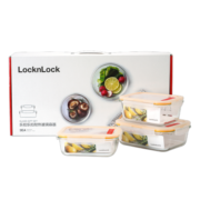 乐扣乐扣（LOCK&LOCK）微波炉饭盒 玻璃保鲜盒套装三件套(740ml*2+1130ml)LLG447S005
