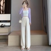 窄版针织2023百搭阔腿裤女春夏秋高腰显瘦直筒拖地长裤垂感休闲裤