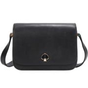 凯特丝蓓 KATE SPADE 奢侈品 nicola系列女士专柜款中号黑色皮质单肩斜挎包PXRUA242 001