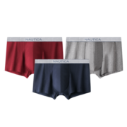Nautica Underwear 诺帝卡 40支纱棉男士平角内裤 吸湿排汗 柔软舒适3条装 深墨兰+酒红+深灰 L