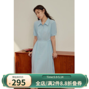 独束大码女装polo领衬衫小众气质休闲连衣裙女夏装微胖mm百褶裙子 冰水蓝 XL