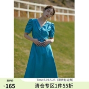 独束大码女装【高级显白】立体裁剪显瘦连衣裙| 胸前绑带交叠设计