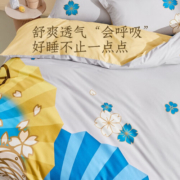 LOVO 罗莱生活旗下 乐蜗家纺床上三/四件套全棉被套床单双人床套件 落扇花舞-阴阳师系列 1.8米床(适配220x240被芯)