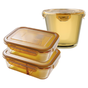plus会员：康宁餐具 耐热玻璃饭盒  600ml+700ml+980ml