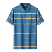 U.S. POLO ASSN.US保罗短袖polo衫男条纹薄款商务翻领polo领衫修身百搭上衣男装 【JC-2315】蓝色 XL