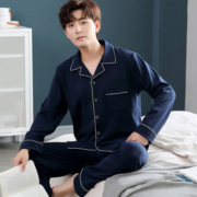 ClleanKoam睡衣男士春秋长袖棉质休闲可外穿中老青年开衫家居服男套装宽松 T022男 男款L