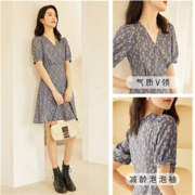 限尺码：对白【敦煌系列】女士 复古碎花泡泡袖连衣裙