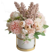 爱已装糖 仿真花装饰品摆件假花陶瓷花瓶套装餐桌花绢花摆设 金心陶瓷粉