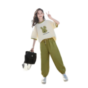 啪吡熊（PAPIBEAR）女童运动户外两件套夏款2023大童休闲夏季短袖童装套装 NN-890绿色套装 120