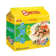 华丰方便面三鲜伊面五连包泡面早餐速食休闲零食品 排骨味5包*88g