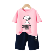 SNOOPY史努比男童夏装套装2023新款小女孩夏季纯棉短袖短裤两件套儿童潮 DS194浅蓝+NS261K黑 150