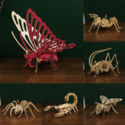 KIDNOAM精选昆虫动物木质3D立体拼图儿童玩具手工diy礼物摆件模型礼品.. 蜘蛛DIY