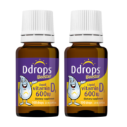 Ddrops滴卓思 维生素d3滴剂 DD小滴瓶vd3钙吸收 新生婴幼儿童宝宝液体钙drops营养搭档 儿童D3 600IU*2瓶