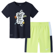 NIKE 耐克小童装男童 DRI-FIT 短袖T恤短裤2件套2023夏季儿童速干套装 渊博绿 110/52(4)