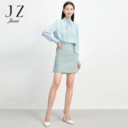 JZ玖姿秋季新款绿色格纹通勤A字显瘦休闲女半身短裙