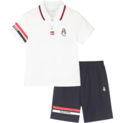 暇步士（Hush Puppies）童装儿童夏季套装男童2023年夏季新款时尚印花舒适套装 本白 150cm