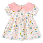JELLYBABY【娃娃领碎花裙子】2023年夏季新款儿童女童短袖连衣裙 米白 80