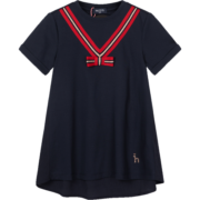 哈吉斯（HAZZYS）童装哈吉斯女童裙式上衣夏季新品T恤中大童纯色学院风短袖T恤裙 藏蓝 110cm