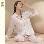 冰丝睡衣女春秋季薄款长袖长裤仿真丝绸缎高档中年妈妈居家服套装