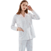 婧麒月子服春秋季纯棉产后孕妇睡衣3月份产妇哺乳喂奶孕期家居服 海军领樱花粉函数印花14128 L(适合125-140斤以内)