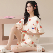 睡衣女夏天春秋款纯棉短袖可外穿家居服两件套装大码100%全棉夏季